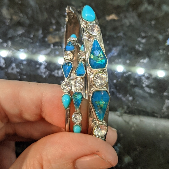 Jewelry - Fiery Blue Opal & RhinestoneBracelet & Earrings